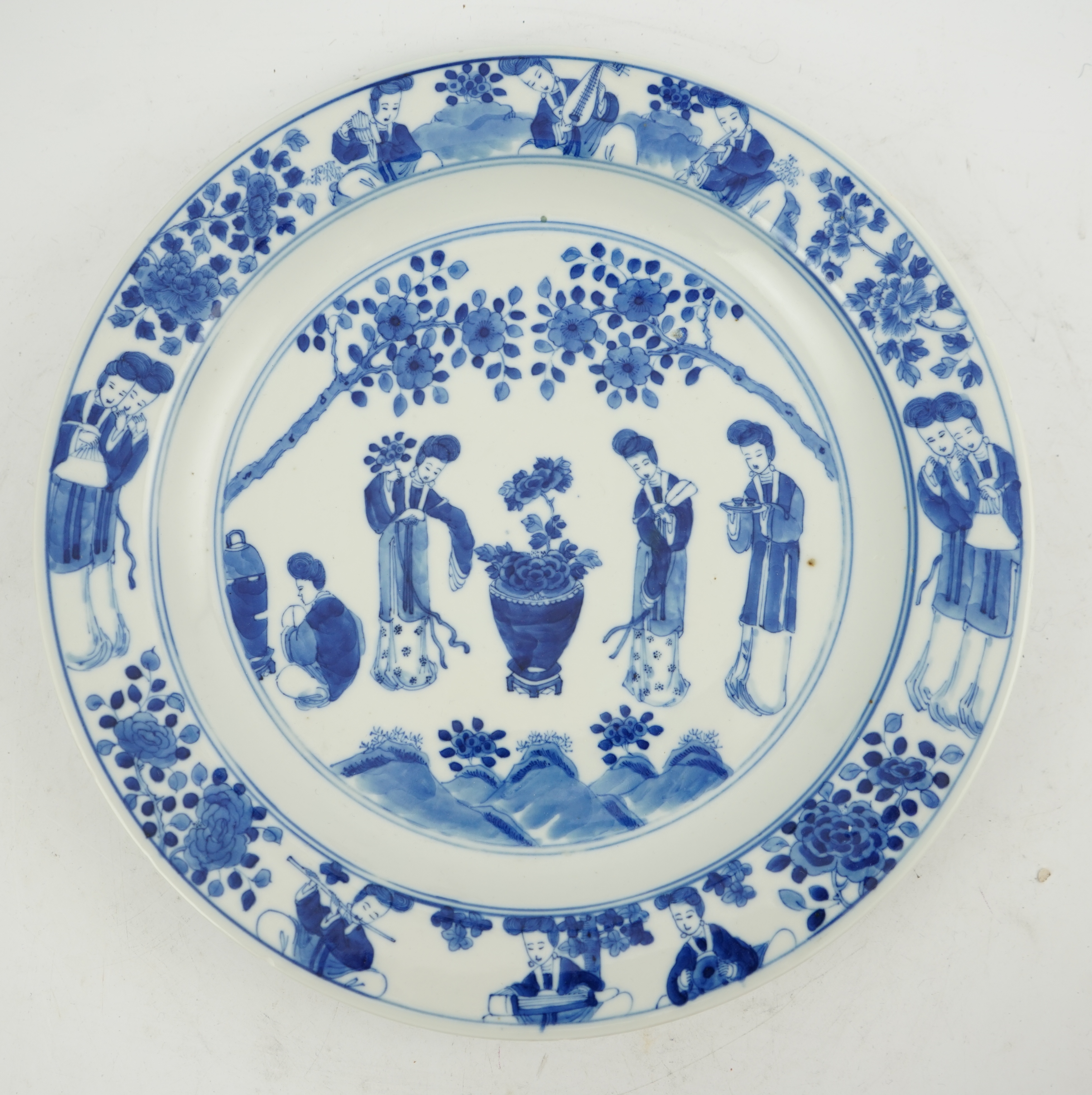 A Chinese blue and white 'ladies' plate, Kangxi mark, 19th century